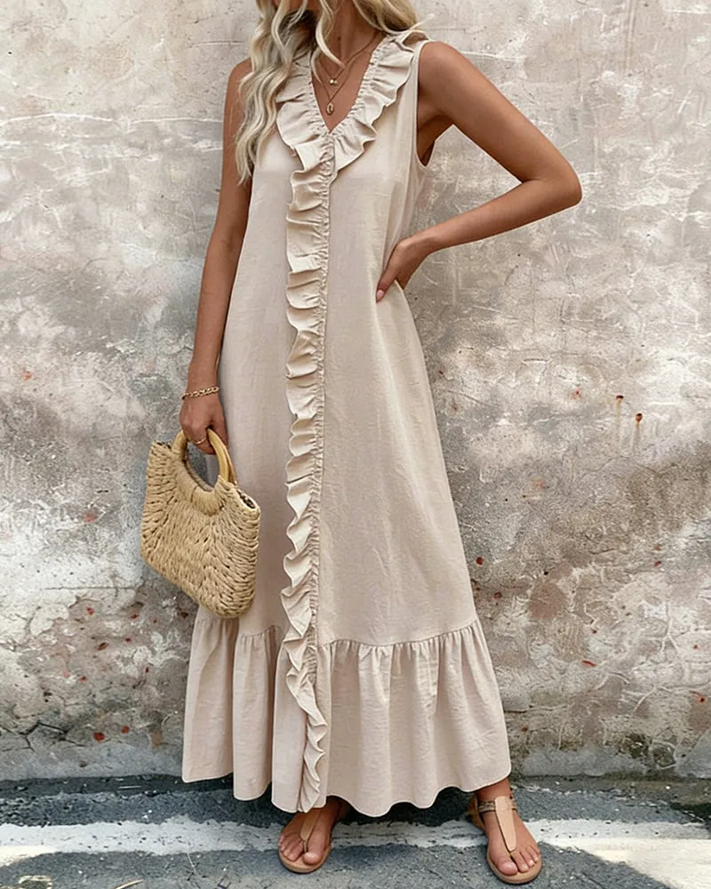 Zeagoo Casual Sleeveless V-neck Ruffled Trim A-line Maxi Dress for Women Casual Beach Vacation Summer 2026 sold by zeagoo product image thumbnail 2