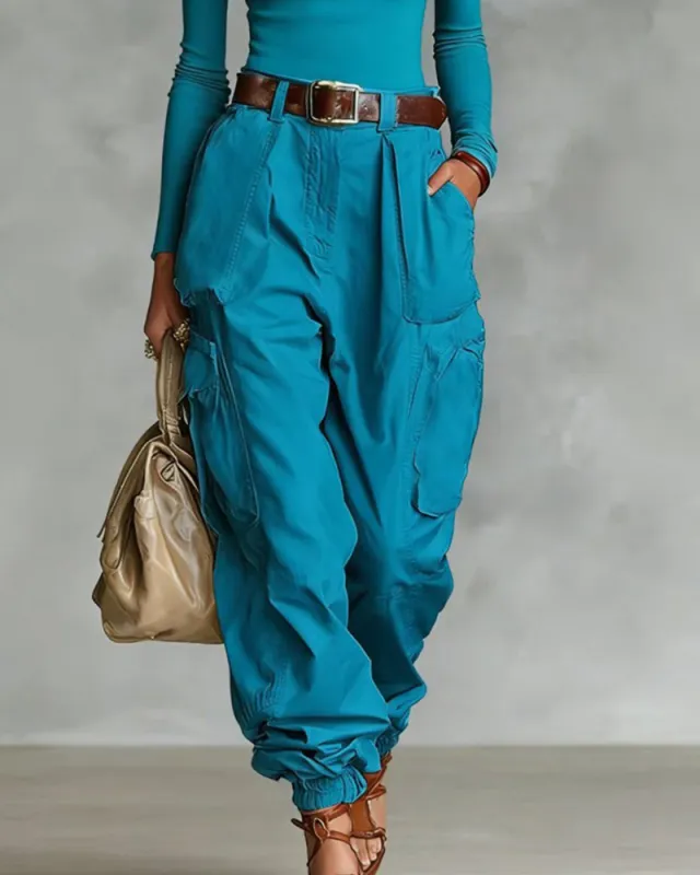 Casual Street Style High Waist Cargo Joggers made by zeagoo