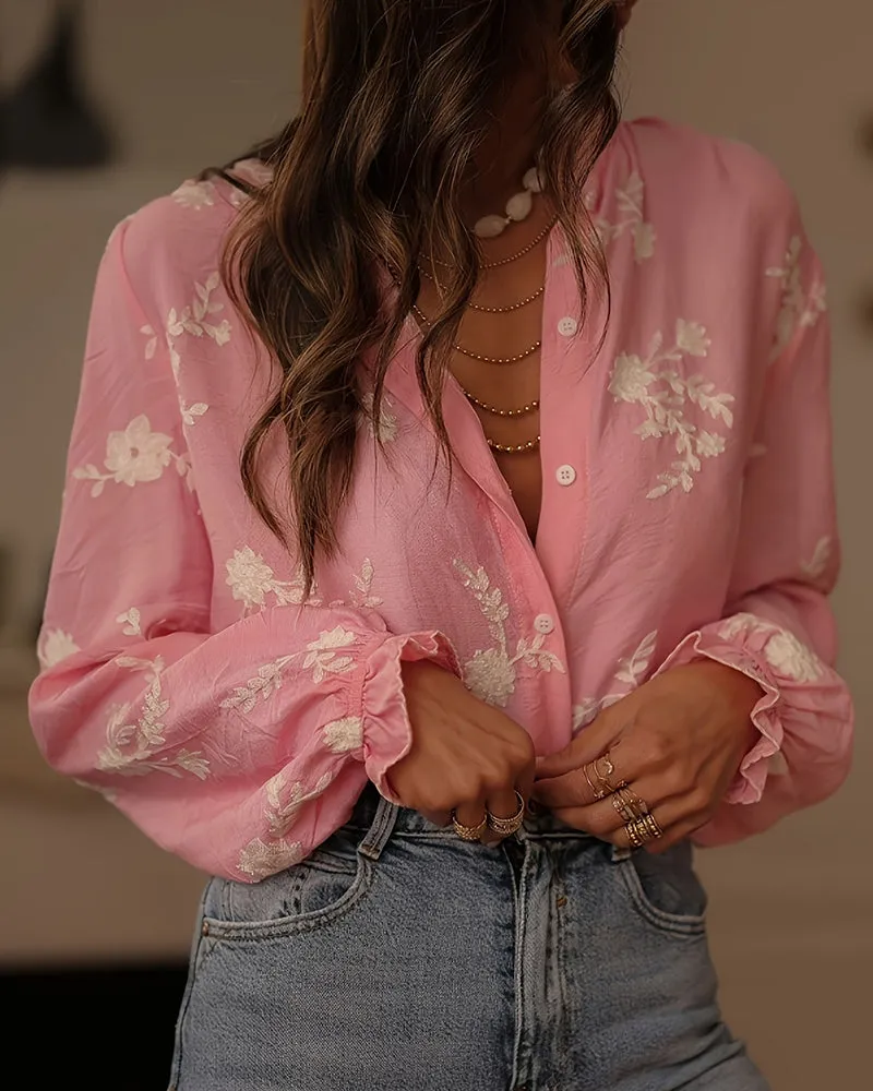 Zeagoo Elegant Floral Embroidered Long Sleeve Shirt for Women Casual Boho Summer Vacation 2026 | Under $40 sold by zeagoo product image thumbnail 3