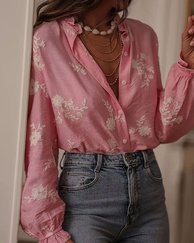 Zeagoo Elegant Floral Embroidered Long Sleeve Shirt for Women Casual Boho Summer Vacation 2026 | Under $40 sold by zeagoo