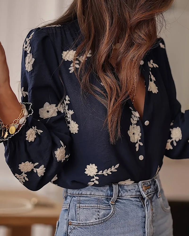 Zeagoo Elegant Floral Embroidered Long Sleeve Shirt for Women Casual Boho Summer Vacation 2026 | Under $40 sold by zeagoo product image thumbnail 2