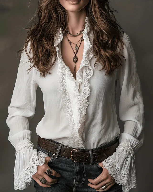 Zeagoo Elegant Vintage Lace Trimmed Blouse for Women Elegant Date Night Party 2026 | Under $40 made by zeagoo