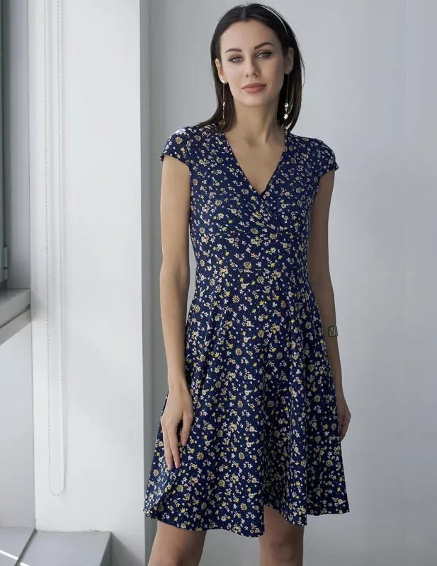Zeagoo A-line dress V-neck floral dress elegant summer dresses (DE Only) made by zeagoo
