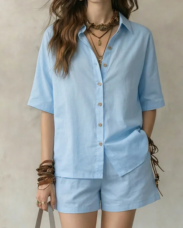 Summer Resort Vibes Short Sleeve Shirt and Shorts Set made by zeagoo