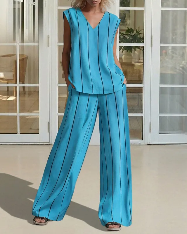Premium Stripe Tank and Pants Matching Set made by zeagoo