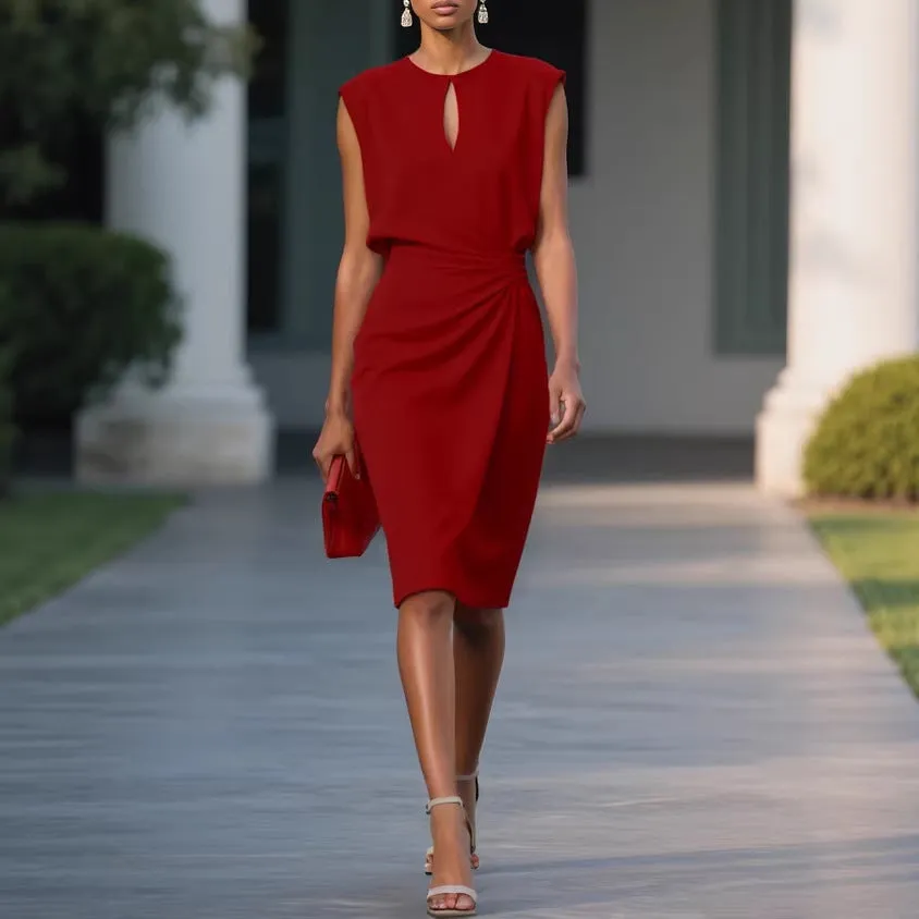 Modern Classy Keyhole Neckline Satin Sleeveless Dress sold by zeagoo product image thumbnail 4