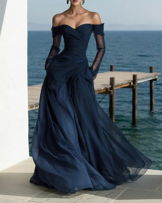 Zeagoo Elegant Mesh Off-the-Shoulder A-Line Maxi Dress for Women Casual Beach Vacation Summer 2026 made by zeagoo