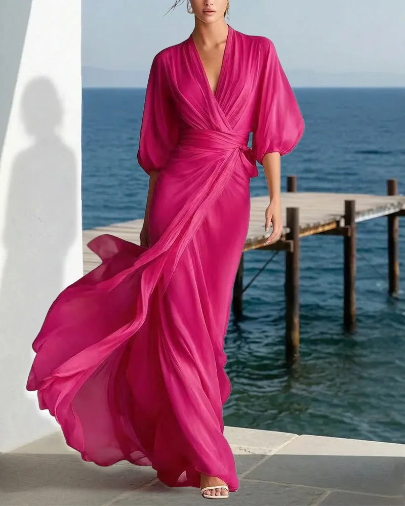 Flowy Layered Lantern Sleeves Maxi Dress sold by zeagoo product image thumbnail 5