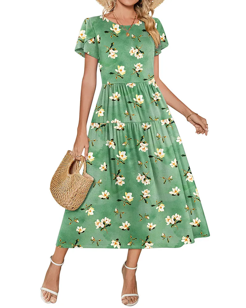 Zeagoo Bohemian Floral Short Sleeve Beach Sundress for Women Casual Beach Vacation Summer 2026 sold by zeagoo product image thumbnail 3