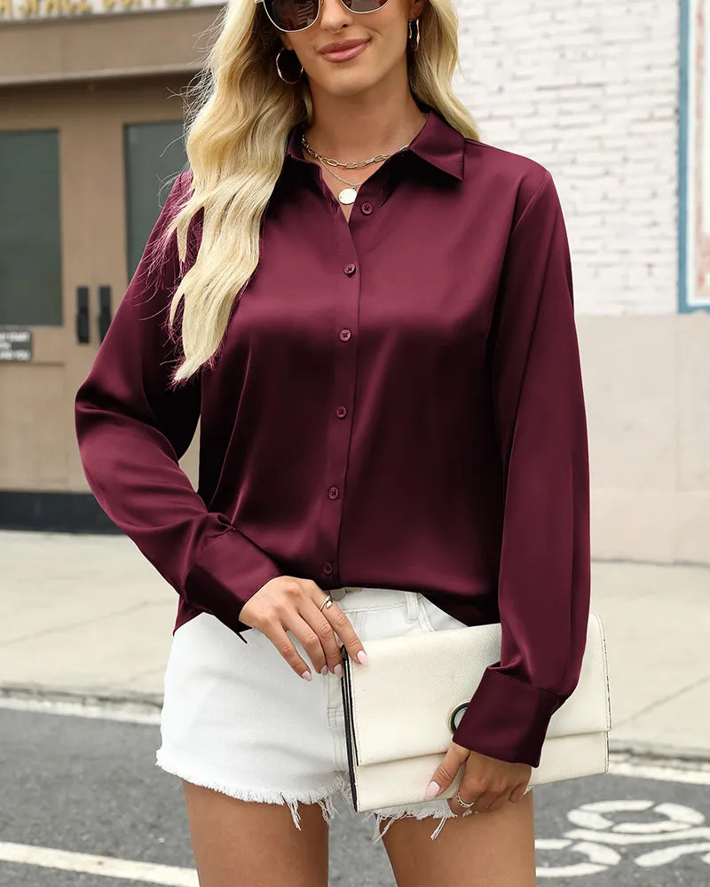 Zeagoo Business Casual Satin Long Sleeve Shirts for Women Elegant Office Work Dressy 2026 | Under $40 sold by zeagoo product image thumbnail 2