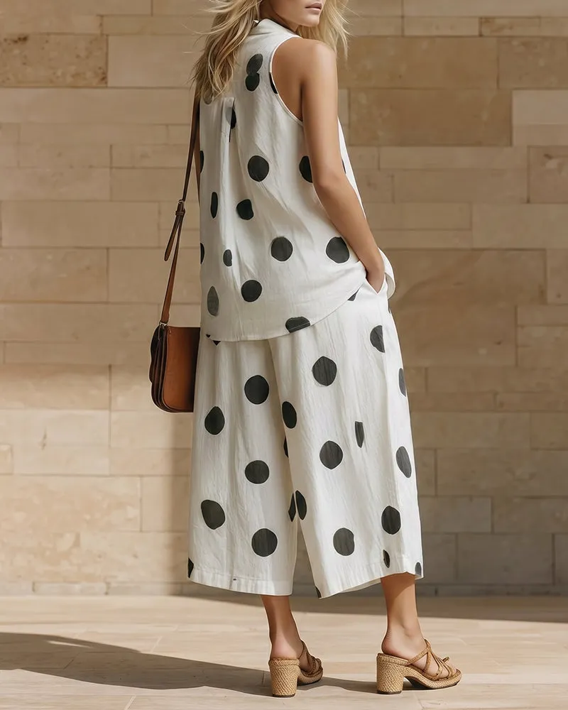 Resort Casual Linen Blend Polkadot Matching Set sold by zeagoo product image thumbnail 3