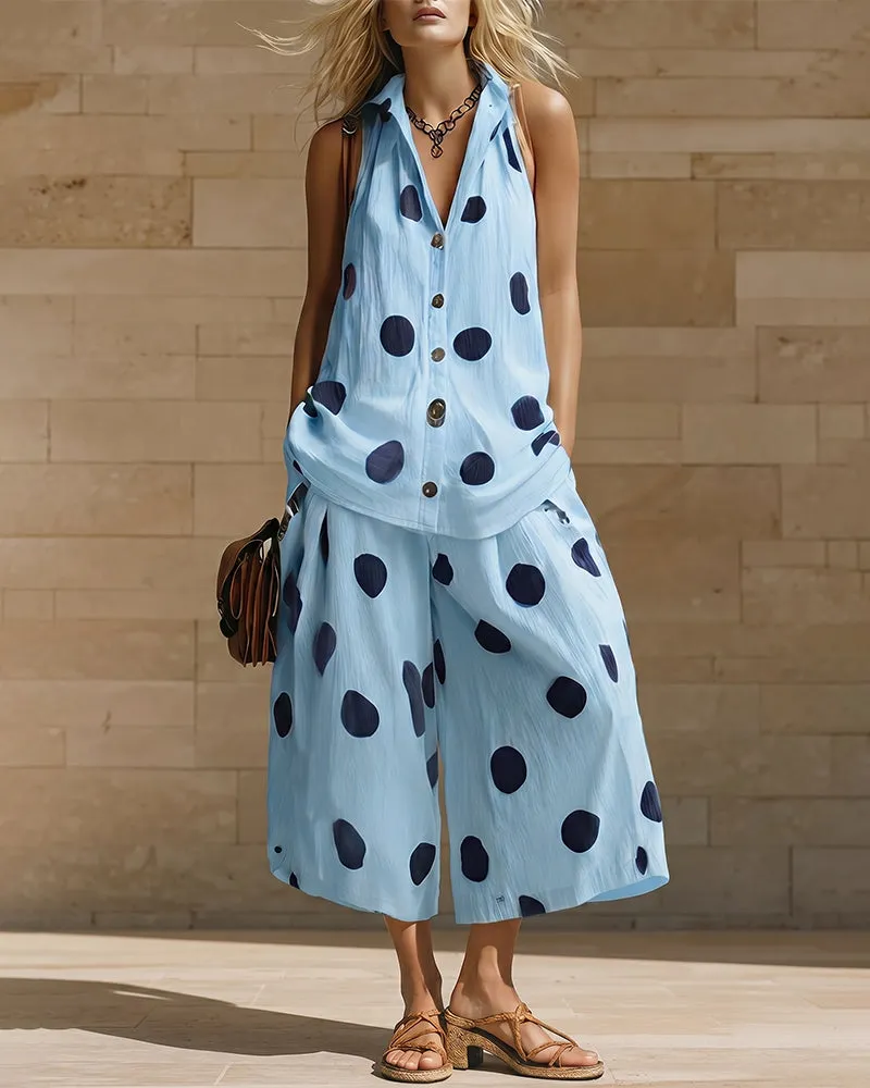 Resort Casual Linen Blend Polkadot Matching Set sold by zeagoo product image thumbnail 2