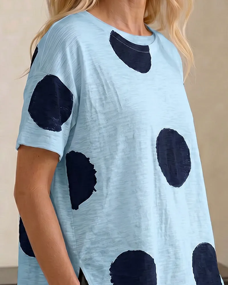 Casual Ink Painting Style Polka Dot T-shirt sold by zeagoo product image thumbnail 3