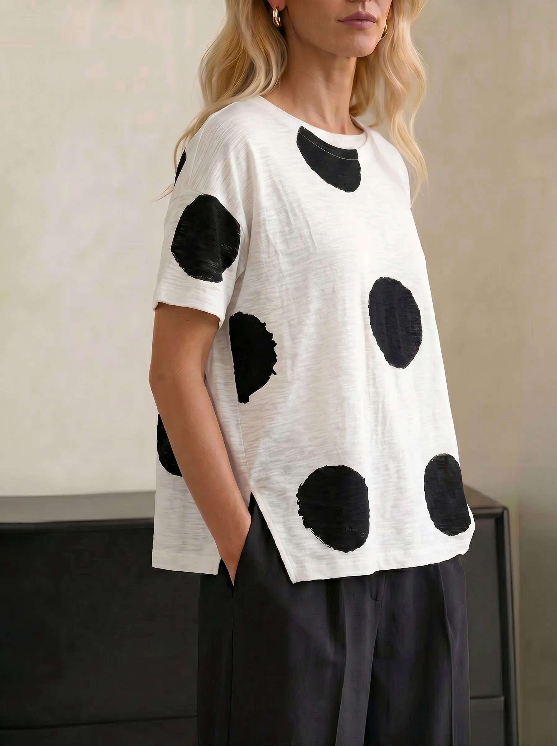 Casual Ink Painting Style Polka Dot T-shirt sold by zeagoo product image thumbnail 2