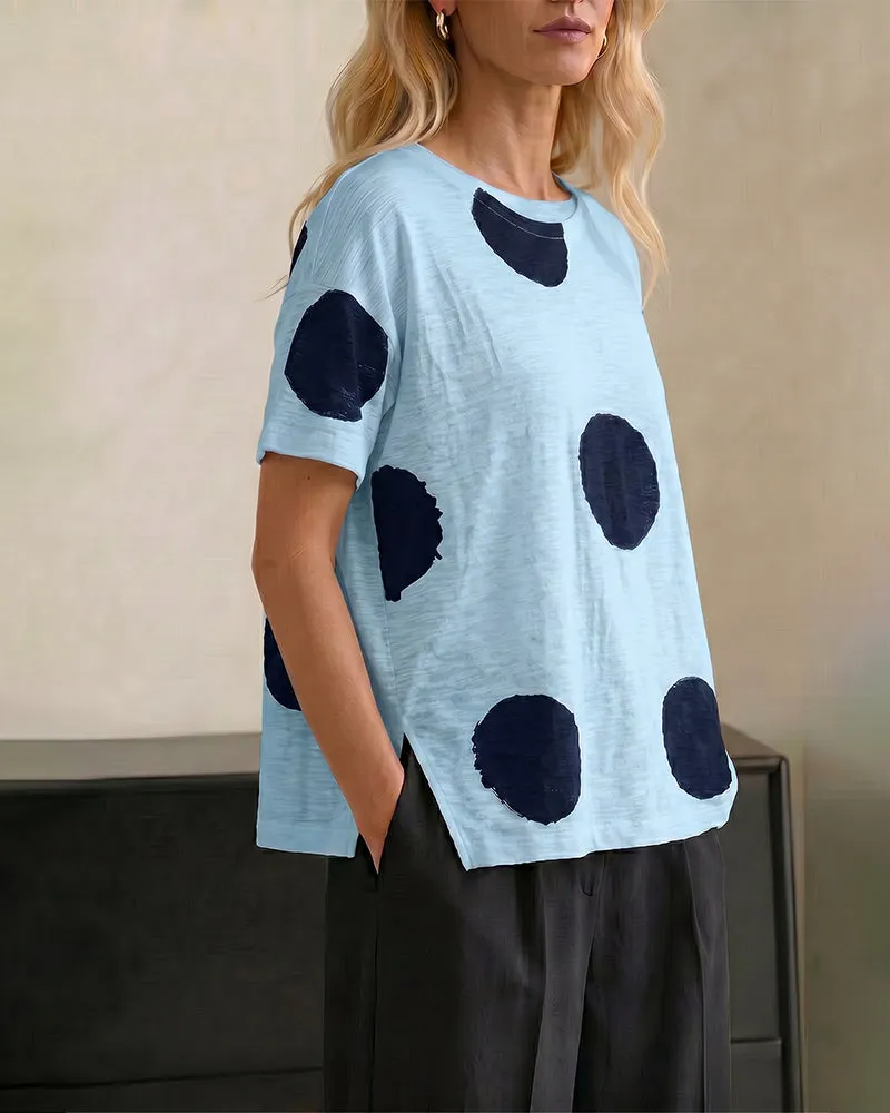 Casual Ink Painting Style Polka Dot T-shirt sold by zeagoo