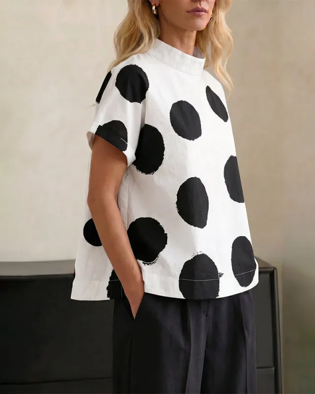 Casual Loose Fit Polka Dot Blouse made by zeagoo