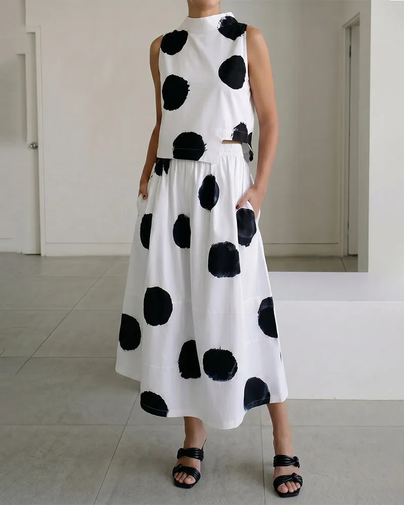 Polkadot Elastic Waist Pocket Detail Midi Skirt sold by zeagoo product image thumbnail 3