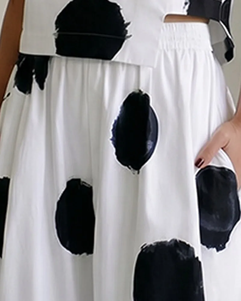 Polkadot Elastic Waist Pocket Detail Midi Skirt sold by zeagoo product image thumbnail 4