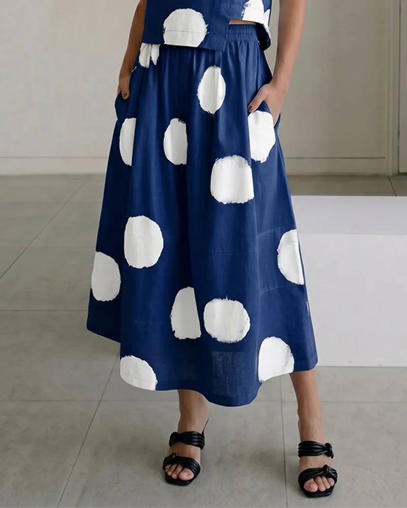 Polkadot Elastic Waist Pocket Detail Midi Skirt sold by zeagoo product image thumbnail 2