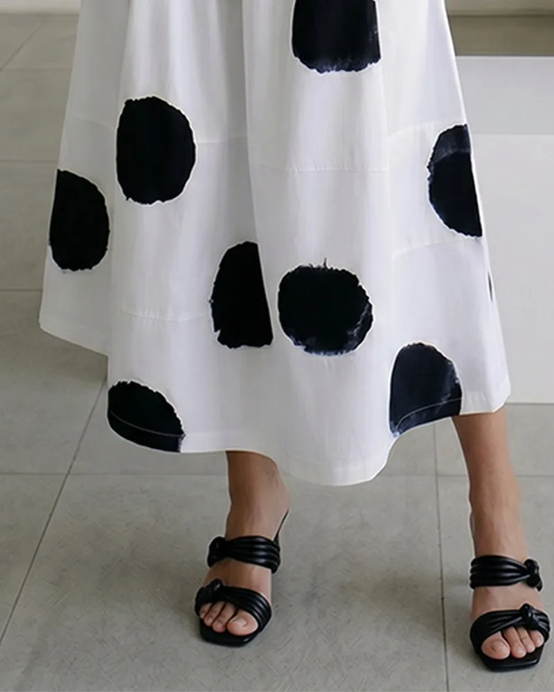 Polkadot Elastic Waist Pocket Detail Midi Skirt sold by zeagoo product image thumbnail 5