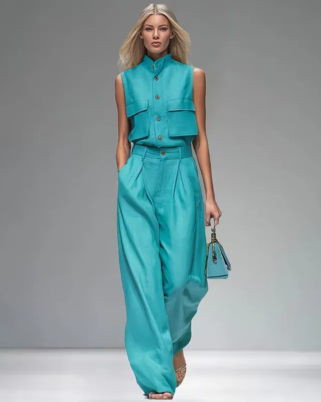 Chic Cargo Style Sleeveless Two Piece Set made by zeagoo