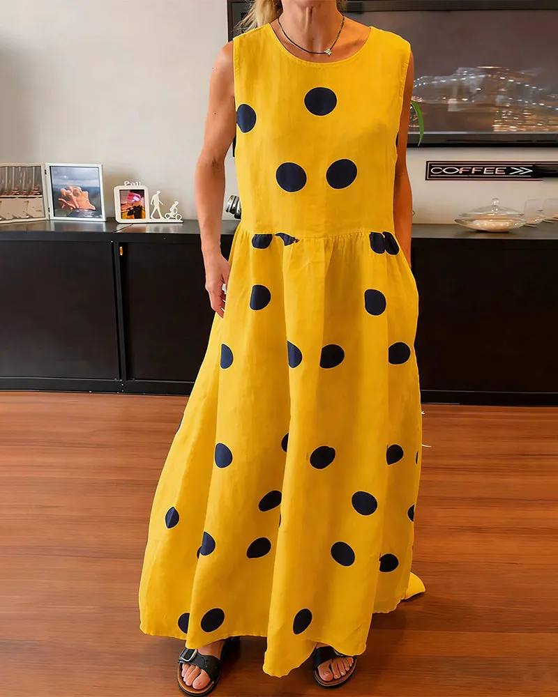 Chic Polka Dot Sleeveless Maxi Dress with Utility Pockets sold by zeagoo product image thumbnail 3