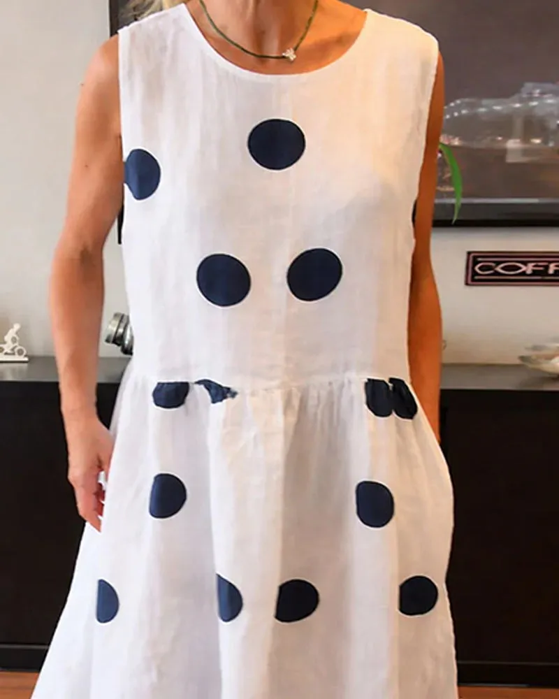 Chic Polka Dot Sleeveless Maxi Dress with Utility Pockets sold by zeagoo product image thumbnail 4