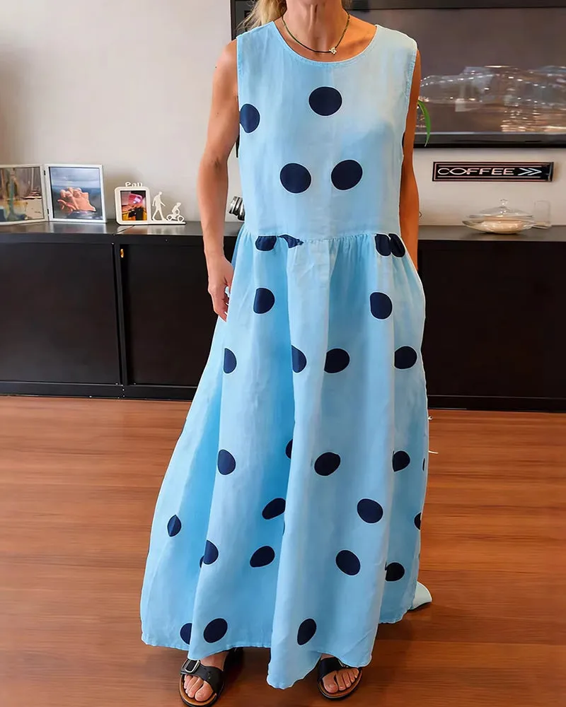 Chic Polka Dot Sleeveless Maxi Dress with Utility Pockets sold by zeagoo product image thumbnail 2