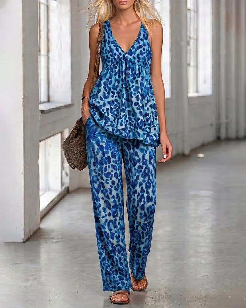 Fashion Deep V-neck Laopard Print Matching Set sold by zeagoo product image thumbnail 2