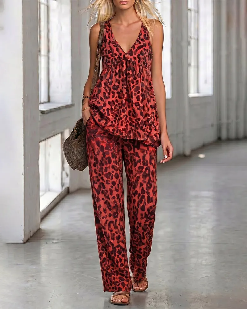 Fashion Deep V-neck Laopard Print Matching Set sold by zeagoo product image thumbnail 5