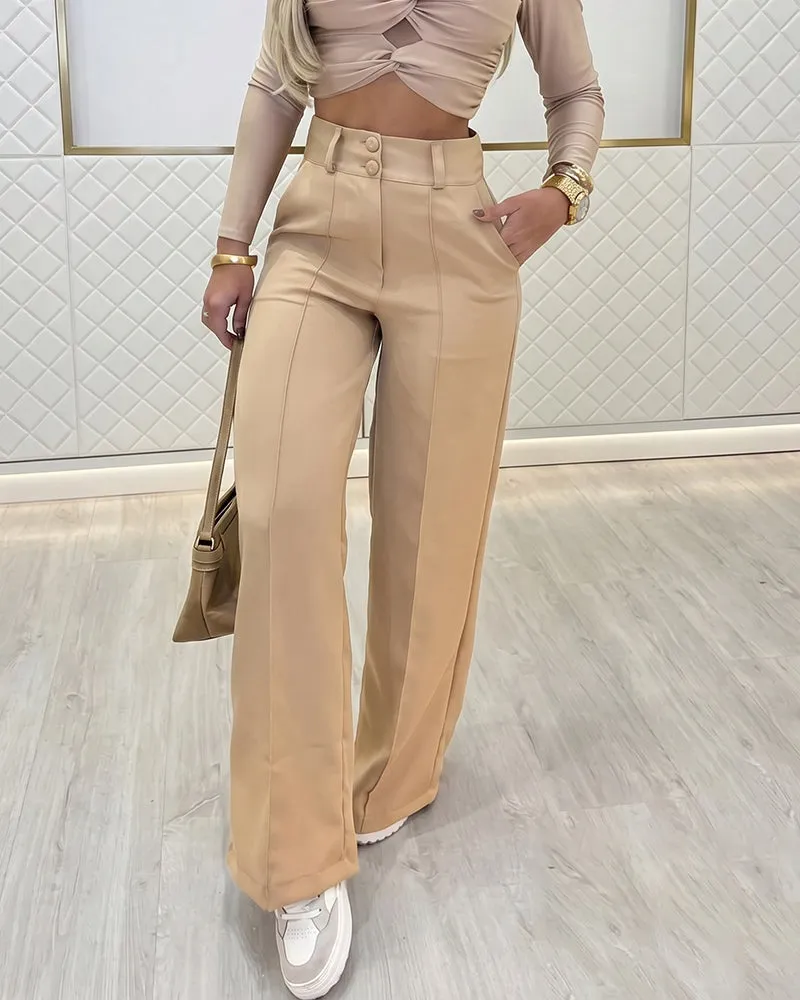 Business Casual Crease Line Wide Leg Suit Pants sold by zeagoo