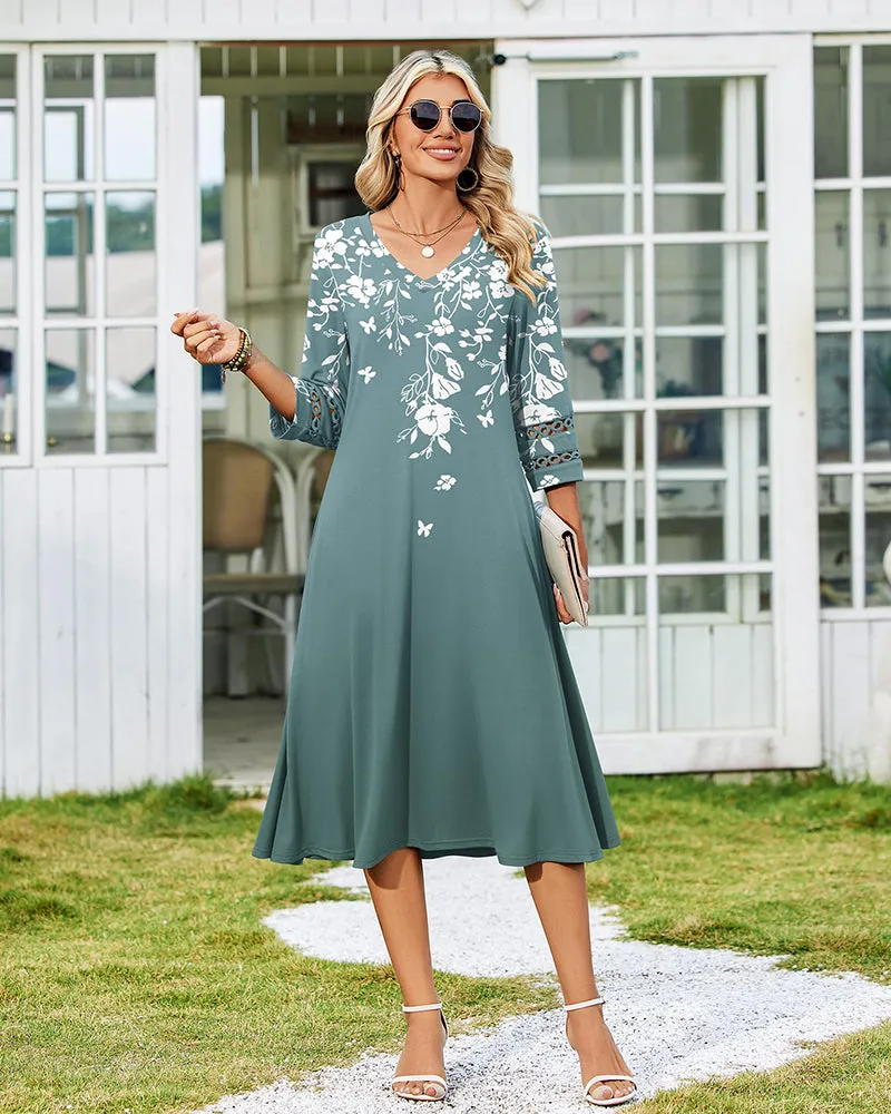 Casual V-Neck A Line Flowy Eyelet Midi Dress (US Only) sold by zeagoo product image thumbnail 4