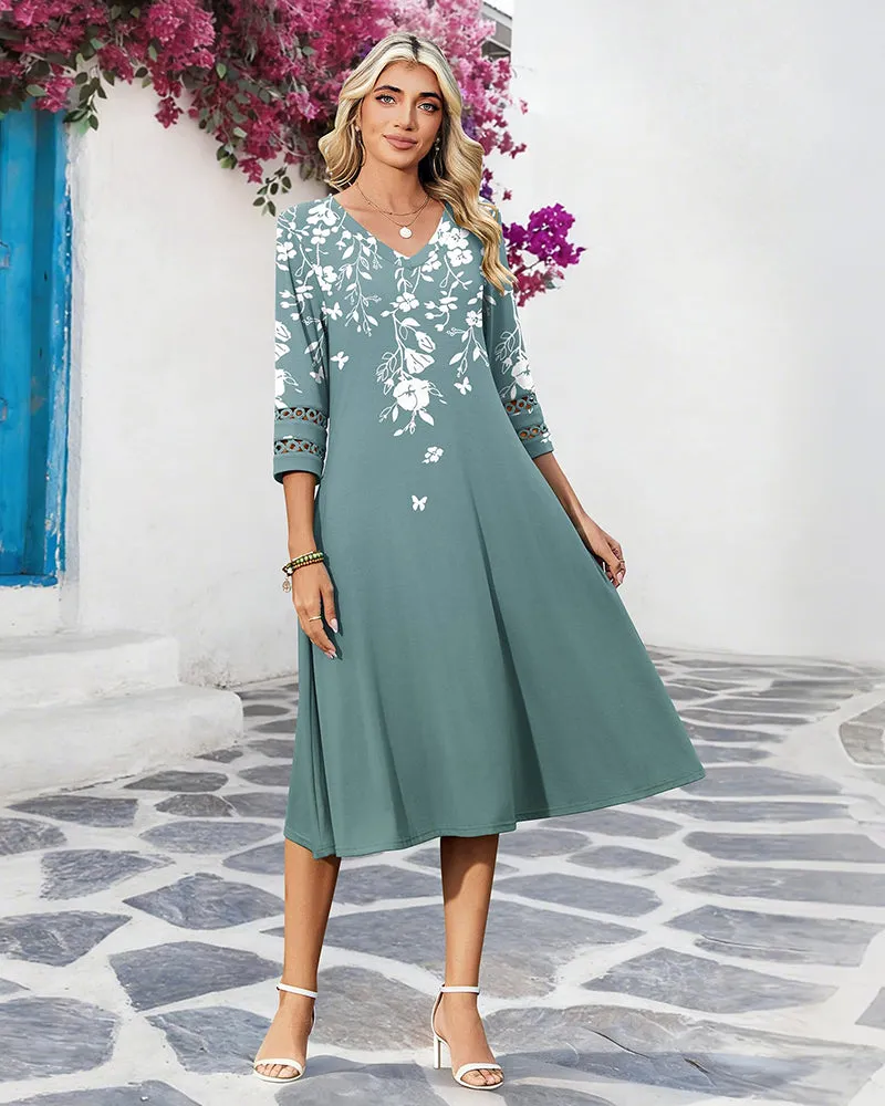Casual V-Neck A Line Flowy Eyelet Midi Dress (US Only) sold by zeagoo product image thumbnail 2