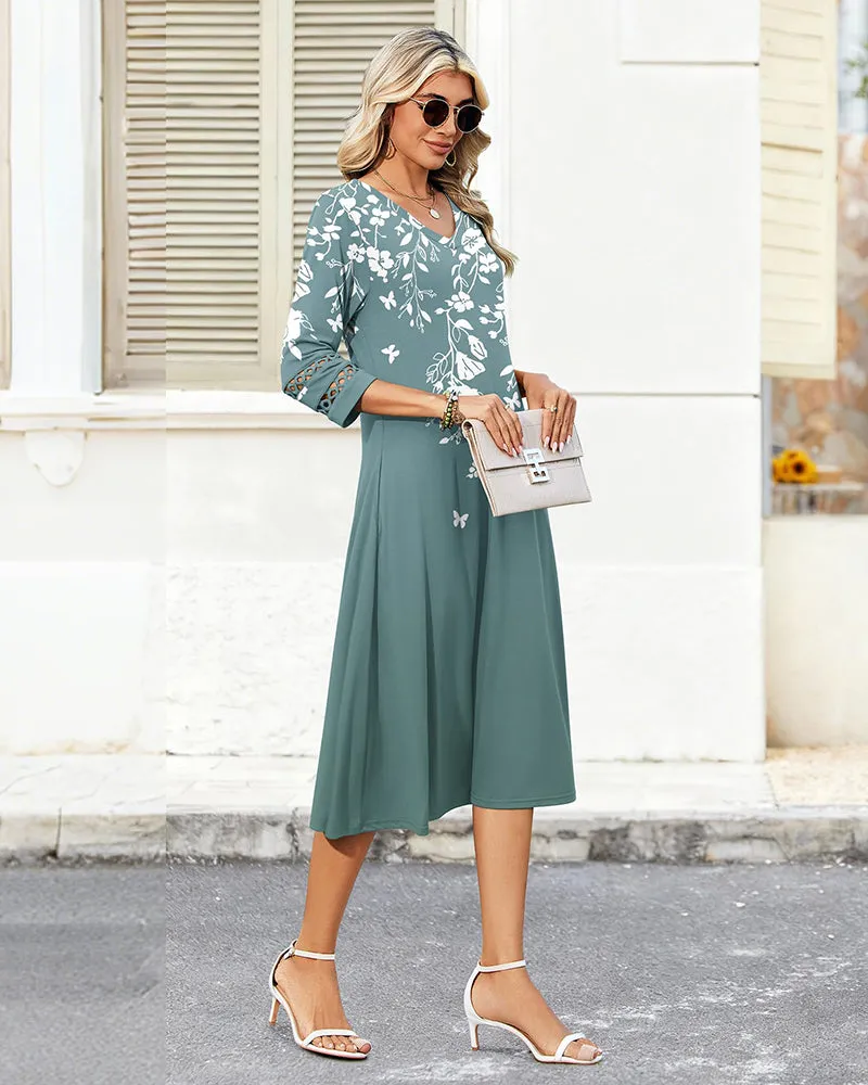 Casual V-Neck A Line Flowy Eyelet Midi Dress (US Only) sold by zeagoo product image thumbnail 3
