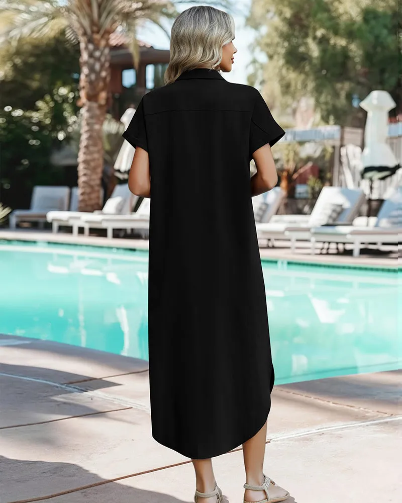 Summer Casual Button Down Long Shirt Dress with Pockets (US Only) sold by zeagoo product image thumbnail 3