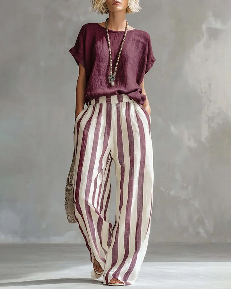 Daily Casual Short Sleeve T-shirt Stripe Pants Set sold by zeagoo product image thumbnail 5