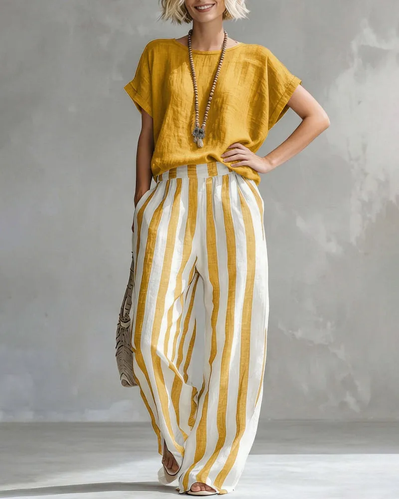 Daily Casual Short Sleeve T-shirt Stripe Pants Set sold by zeagoo product image thumbnail 2