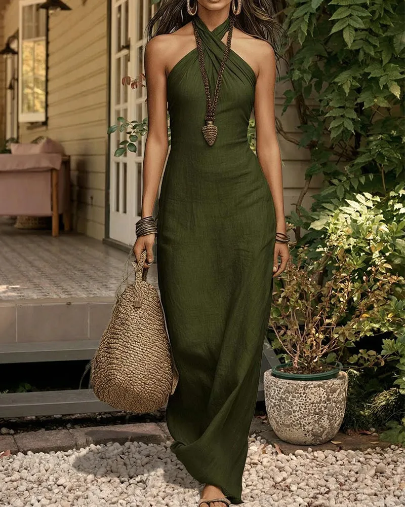 Minimalist Graceful Halter Neck Maxi Dress sold by zeagoo product image thumbnail 4