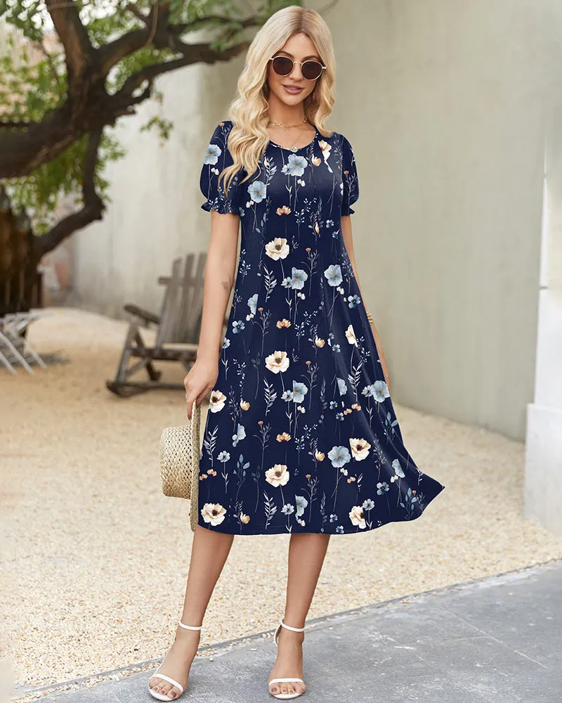 Summer Casual Flowy Puff Sleeve Flare Dress (US Only) sold by zeagoo product image thumbnail 5
