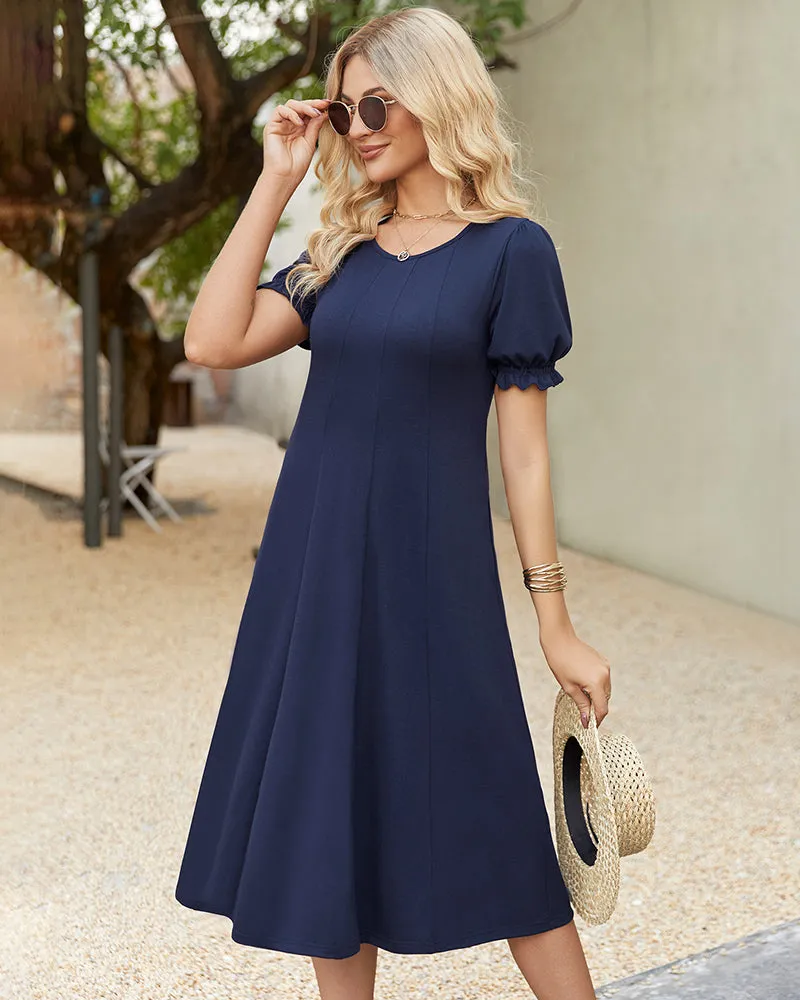 Summer Casual Flowy Puff Sleeve Flare Dress (US Only) sold by zeagoo