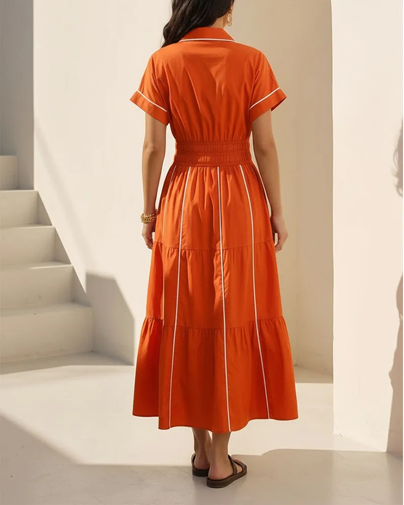 Chic Contrast Piping Cinched Waist Shirt Dress sold by zeagoo product image thumbnail 3