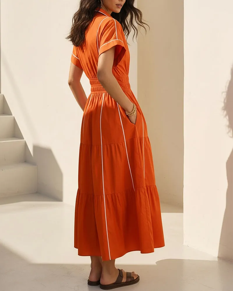 Chic Contrast Piping Cinched Waist Shirt Dress sold by zeagoo product image thumbnail 4