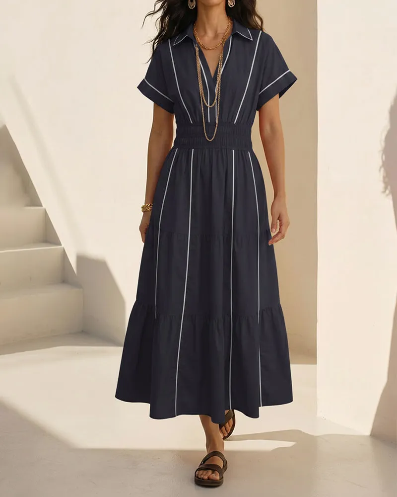 Chic Contrast Piping Cinched Waist Shirt Dress sold by zeagoo product image thumbnail 2
