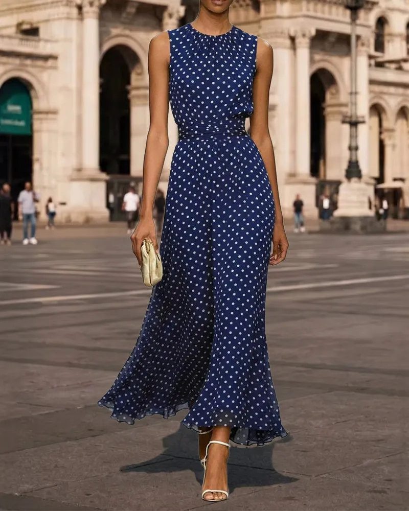 Flowy Sleeveless Polka Dot A-Line Dress sold by zeagoo product image thumbnail 3
