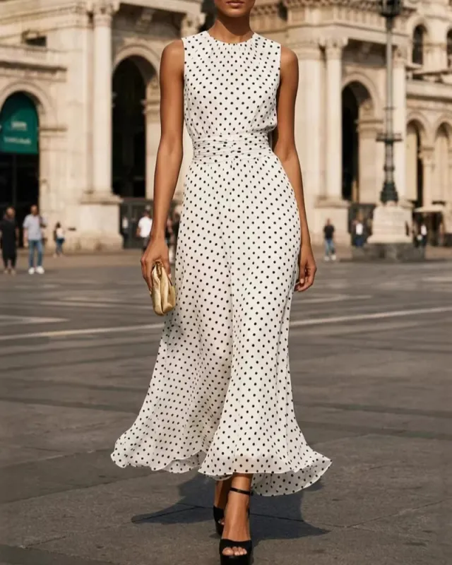 Flowy Sleeveless Polka Dot A-Line Dress made by zeagoo