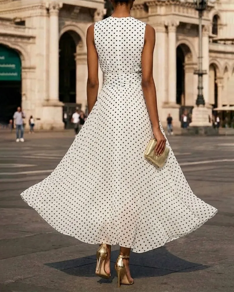 Flowy Sleeveless Polka Dot A-Line Dress sold by zeagoo product image thumbnail 4
