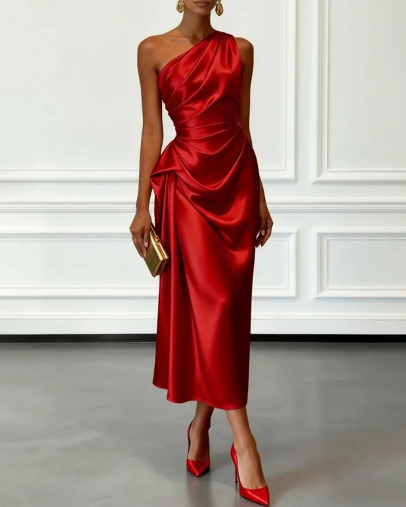 Elegant Satin Ruched One Shoulder Cocktail Dress sold by zeagoo product image thumbnail 3