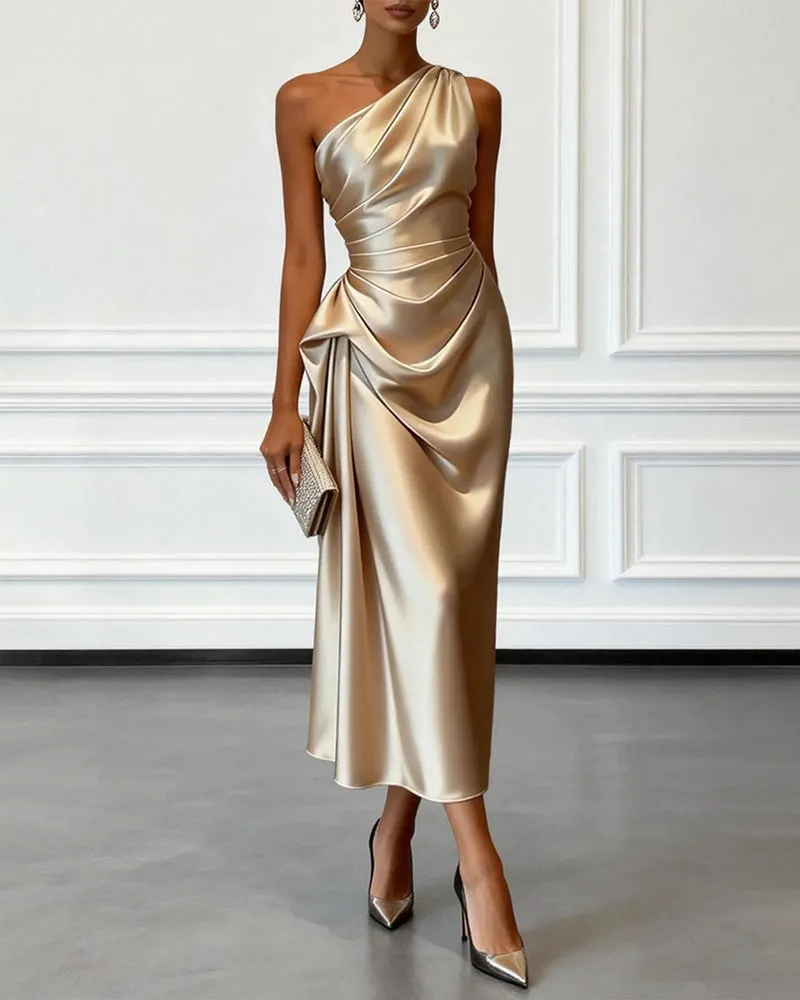 Elegant Satin Ruched One Shoulder Cocktail Dress sold by zeagoo product image thumbnail 4
