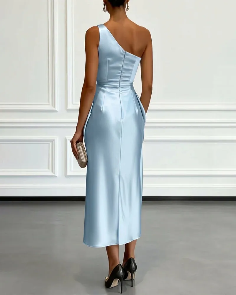 Elegant Satin Ruched One Shoulder Cocktail Dress sold by zeagoo product image thumbnail 5