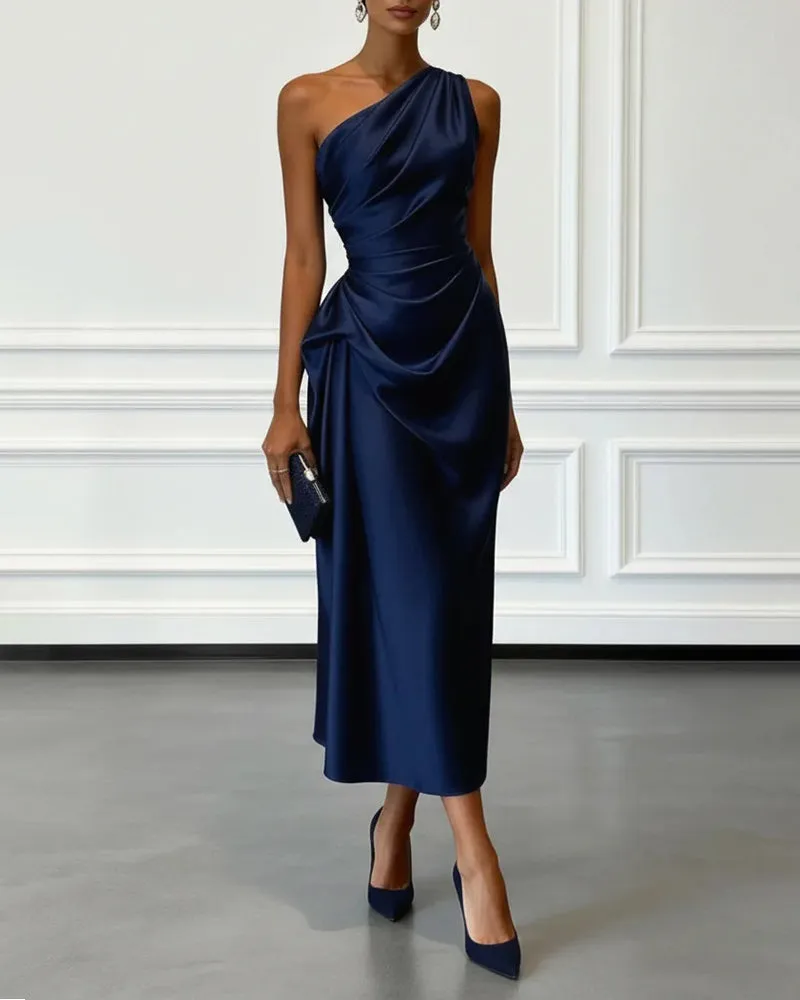 Elegant Satin Ruched One Shoulder Cocktail Dress sold by zeagoo product image thumbnail 2